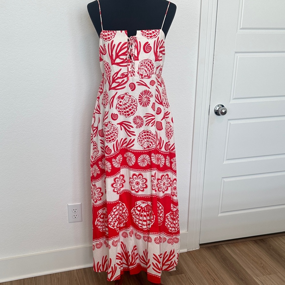 Calypso St. Barth Red & White Printed Spaghetti-Strap Maxi Dress